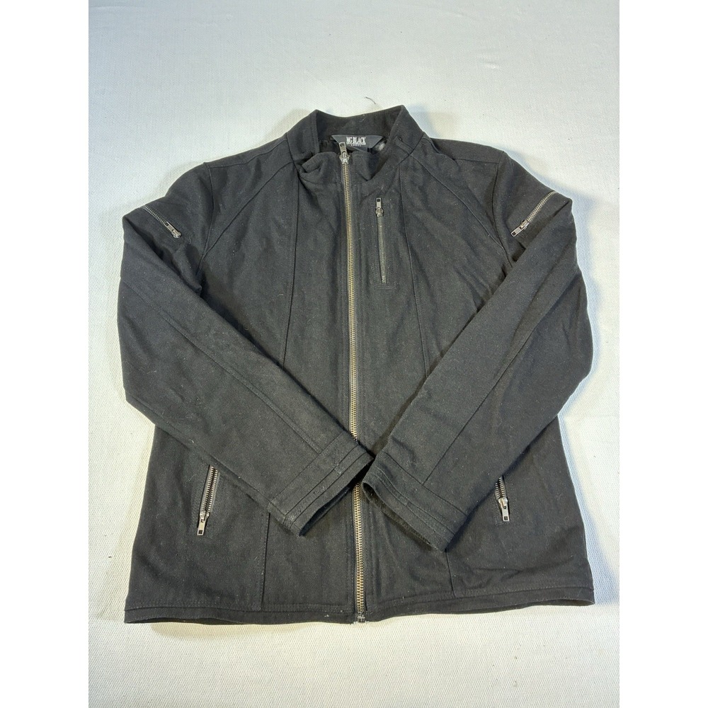 MG Black Label Mens Large Black Full Zip Wool Blend‎ Moto Jacket KMD-6063